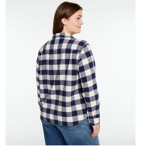 LL Bean flannel shirt 1X blue white check 100% cotton - Picture 2 of 9